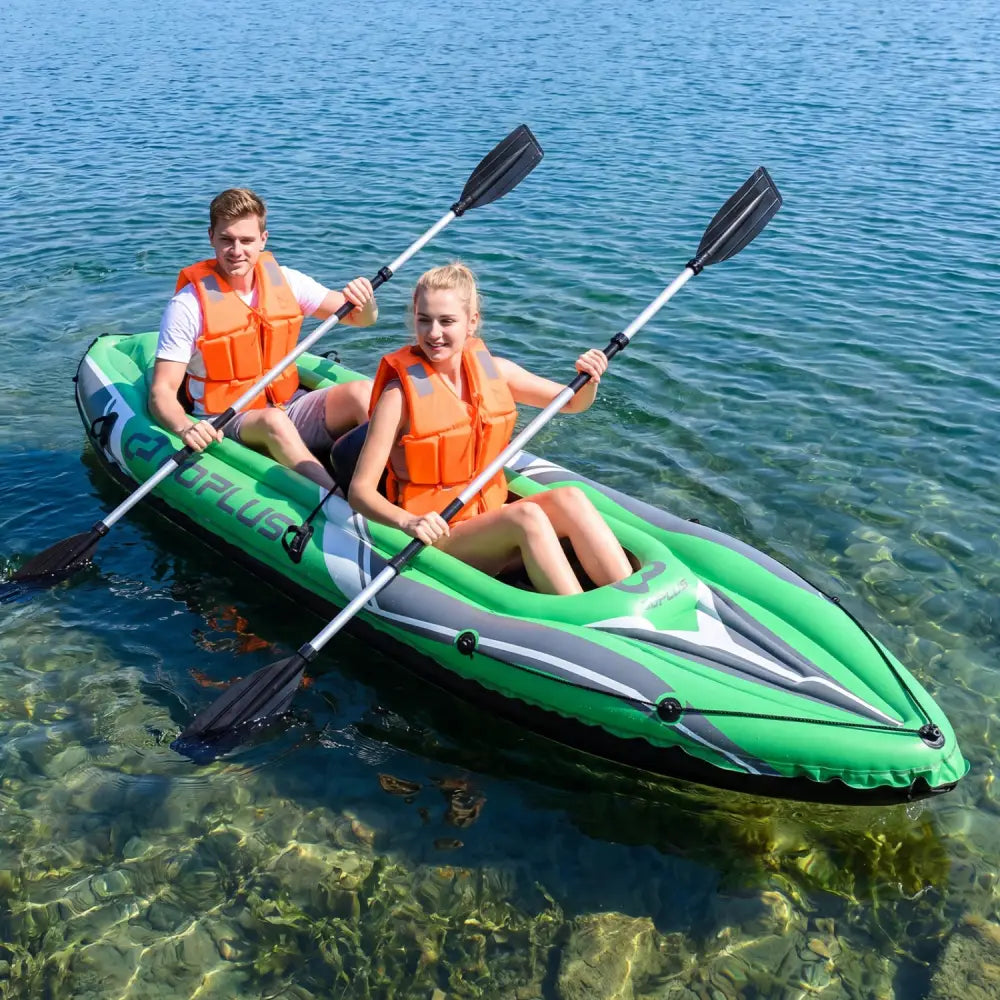 11.5 Feet Inflatable Kayak 2 Person Heavy Duty with Aluminum Paddles-Green - Green - Water Sports