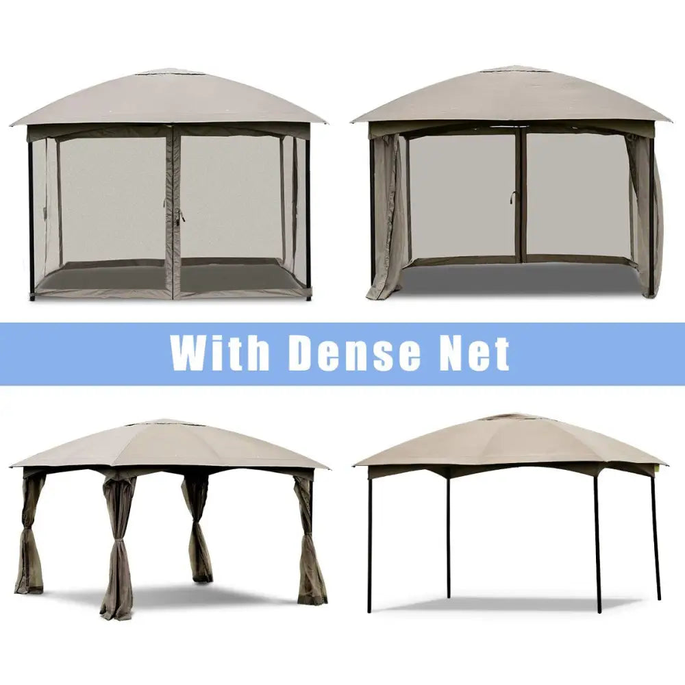 11.5 x 11.5 Feet Fully Enclosed Outdoor Gazebo with Removable 4 Walls - Brown - Gazebos