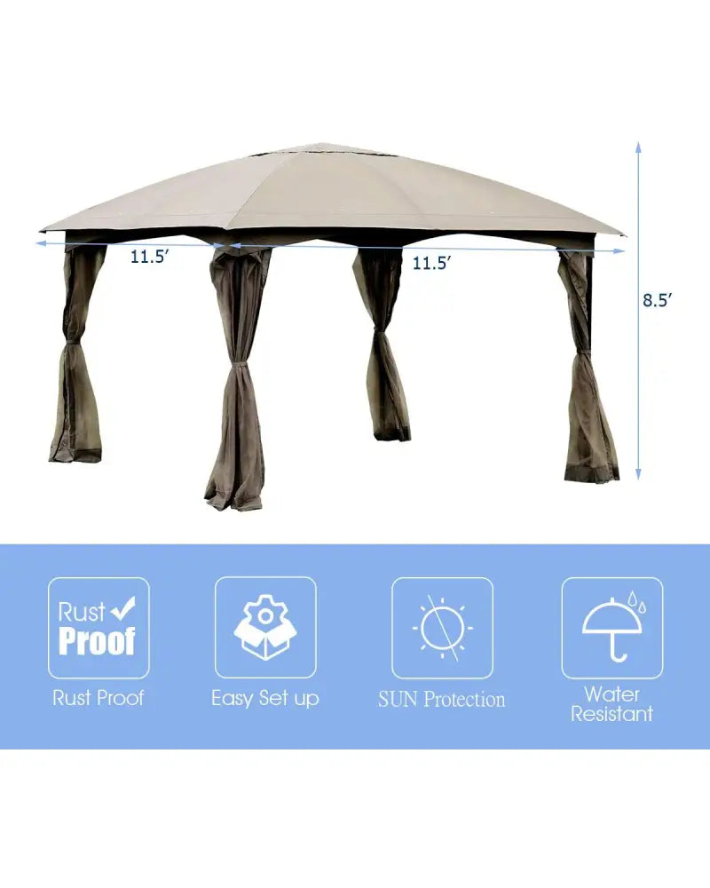 11.5 x 11.5 Feet Fully Enclosed Outdoor Gazebo with Removable 4 Walls - Brown - Gazebos