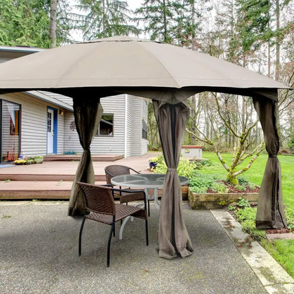 11.5 x 11.5 Feet Fully Enclosed Outdoor Gazebo with Removable 4 Walls - Brown - Gazebos