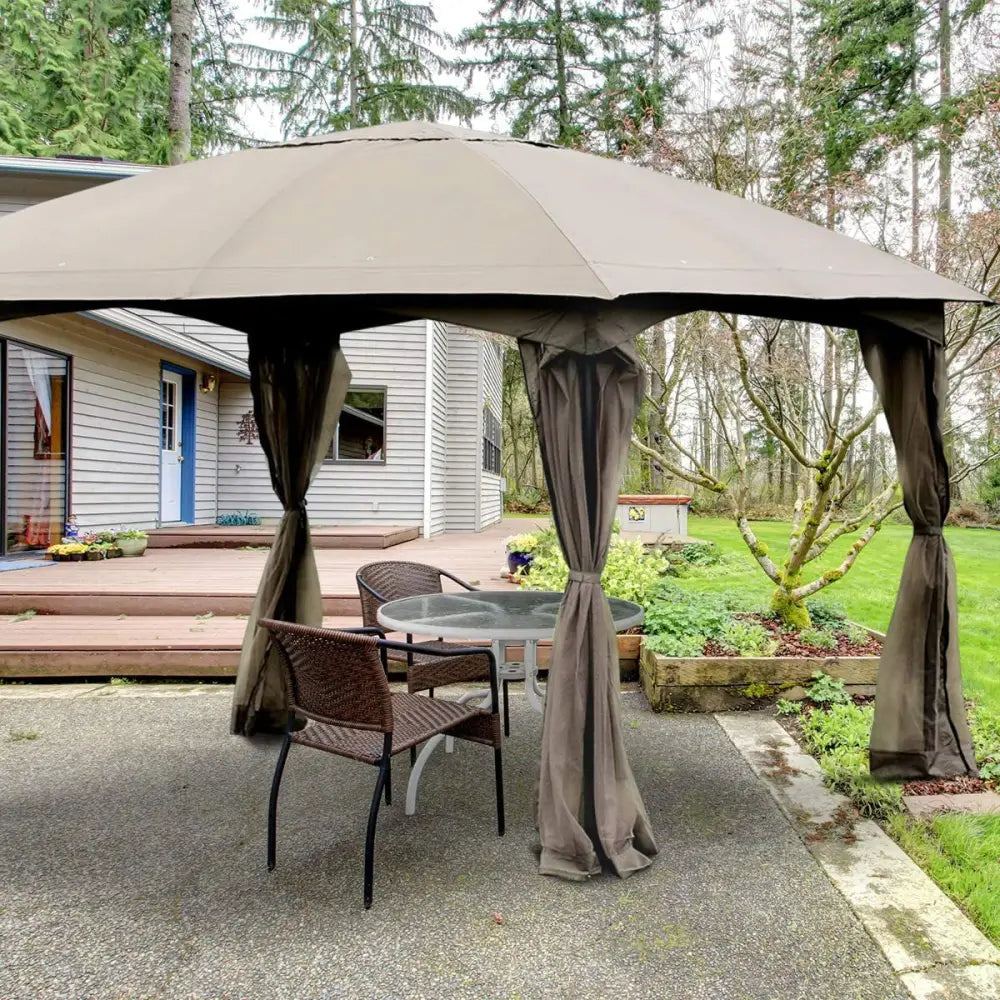 11.5 x 11.5 Feet Fully Enclosed Outdoor Gazebo with Removable 4 Walls - Brown - Gazebos
