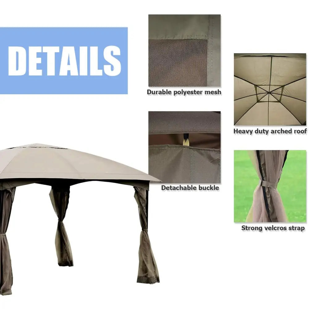 11.5 x 11.5 Feet Fully Enclosed Outdoor Gazebo with Removable 4 Walls - Brown - Gazebos