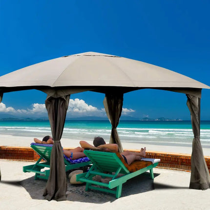 11.5 x 11.5 Feet Fully Enclosed Outdoor Gazebo with Removable 4 Walls - Brown - Gazebos