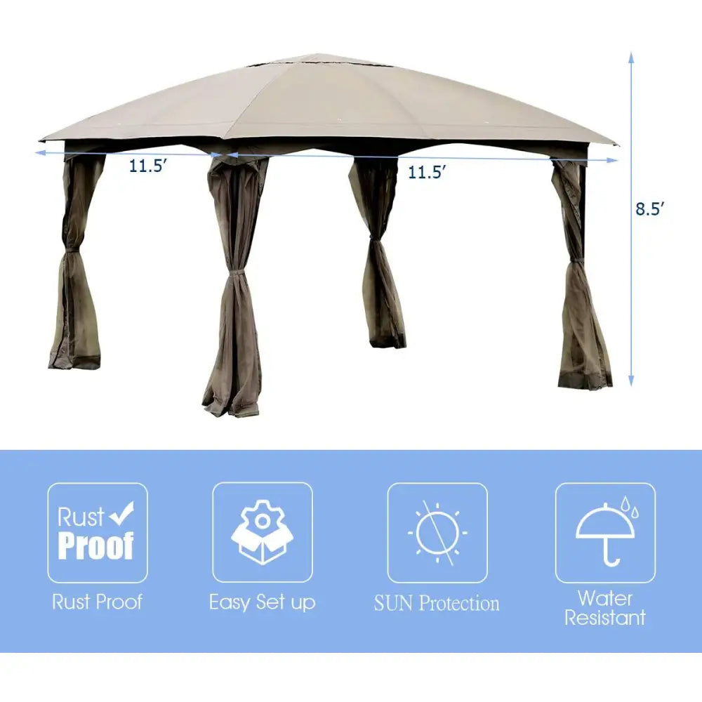 11.5 x 11.5 Feet Fully Enclosed Outdoor Gazebo with Removable 4 Walls - Brown - Gazebos