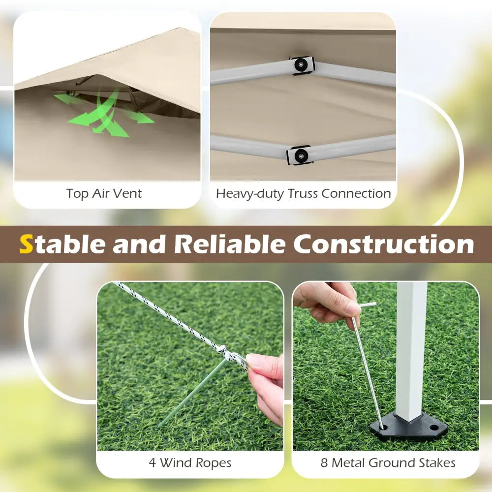 11.5 x 11.5 FT Pop-up Canopy Instant One-Person Setup with Mesh Screen Netting-Beige - Beige - Canopies