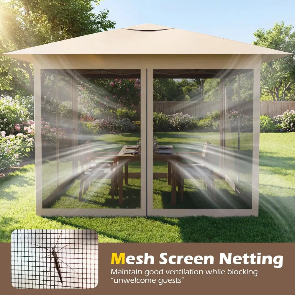 11.5 x 11.5 FT Pop-up Canopy Instant One-Person Setup with Mesh Screen Netting-Beige - Beige - Canopies