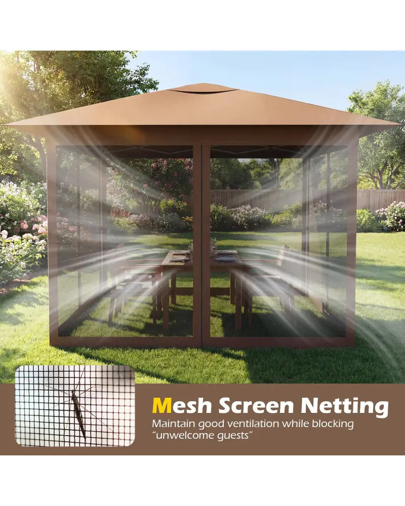 11.5 x 11.5 FT Pop-up Canopy Instant One-Person Setup with Mesh Screen Netting-Brown - Brown - Canopies