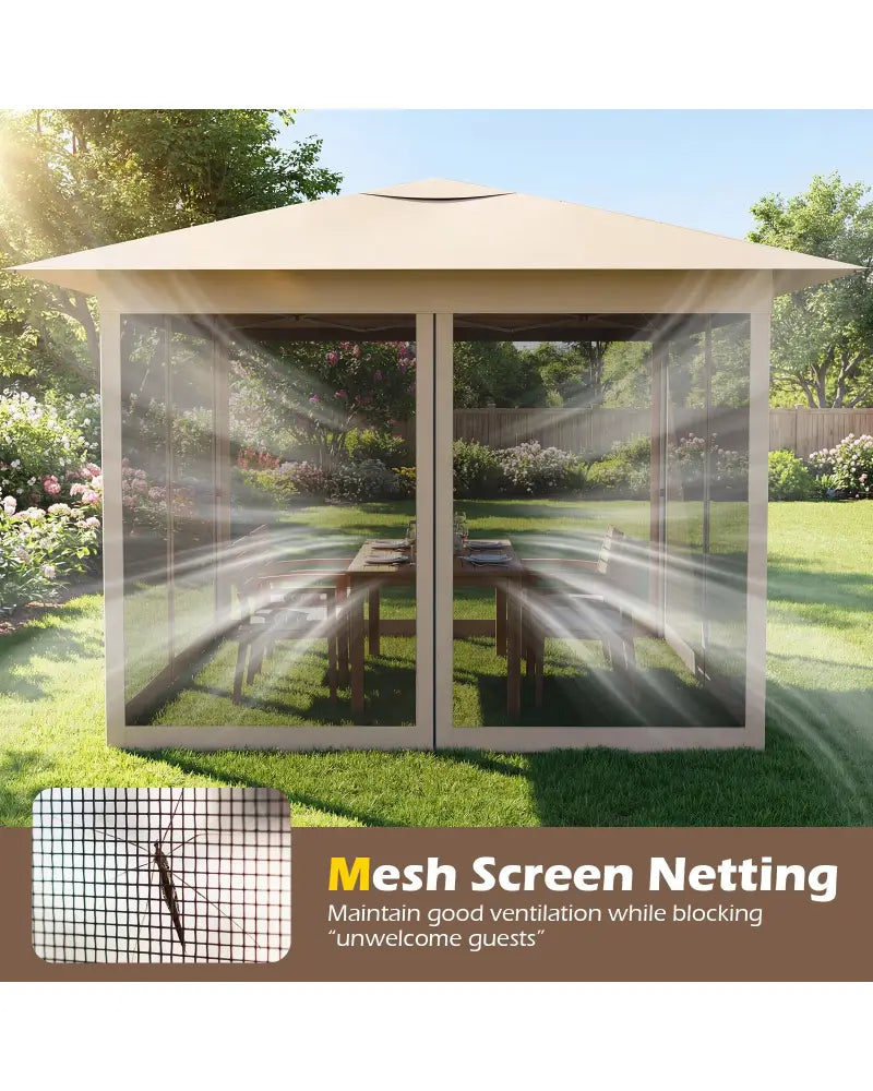 11.5 x 11.5 FT Pop-up Canopy Instant One-Person Setup with Mesh Screen Netting-Beige - Beige - Canopies