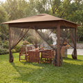 11.5 x 11.5 FT Pop-up Canopy Instant One-Person Setup with Mesh Screen Netting-Brown - Brown - Canopies