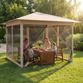 11.5 x 11.5 FT Pop-up Canopy Instant One-Person Setup with Mesh Screen Netting-Beige - Beige - Canopies