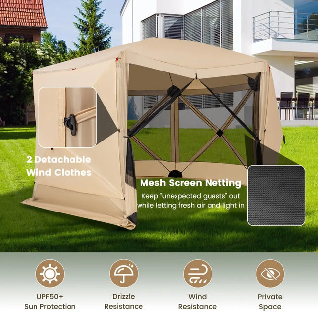 11.5 X 11.5 FT Pop-up Screen House Tent with Portable Carrying Bag-Coffee - Coffee - Tents