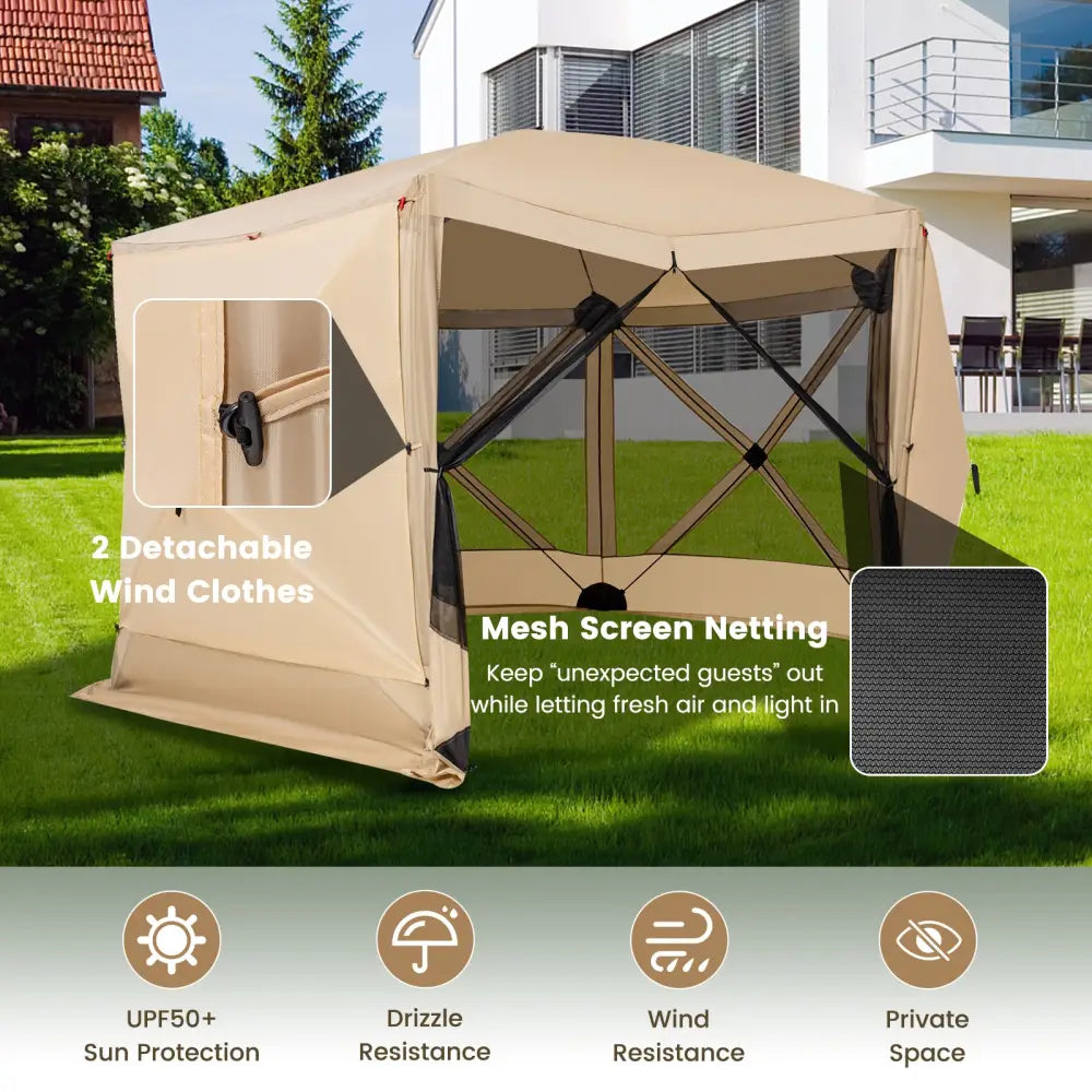 11.5 X 11.5 FT Pop-up Screen House Tent with Portable Carrying Bag-Coffee - Coffee - Tents