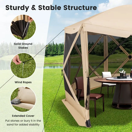11.5 X 11.5 FT Pop-up Screen House Tent with Portable Carrying Bag-Coffee - Coffee - Tents