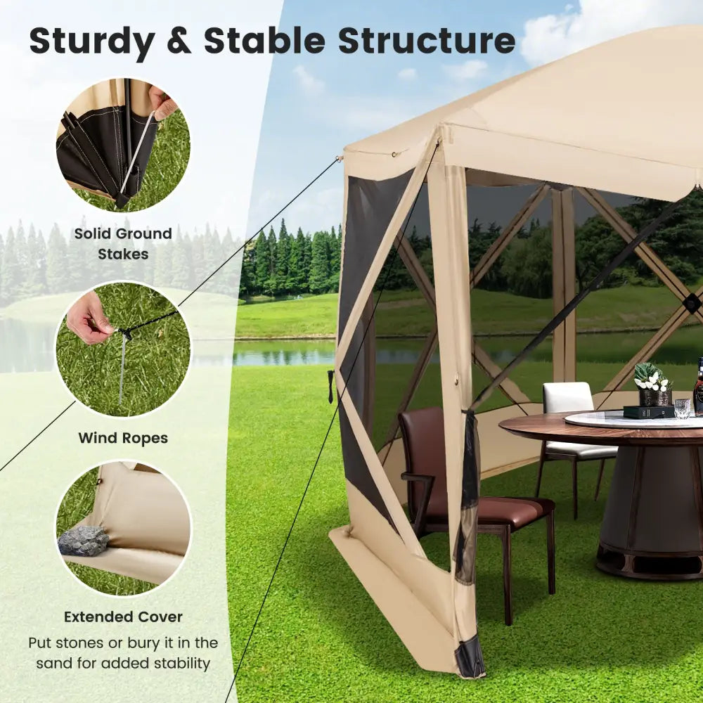 11.5 X 11.5 FT Pop-up Screen House Tent with Portable Carrying Bag-Coffee - Coffee - Tents