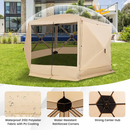 11.5 X 11.5 FT Pop-up Screen House Tent with Portable Carrying Bag-Coffee - Coffee - Tents