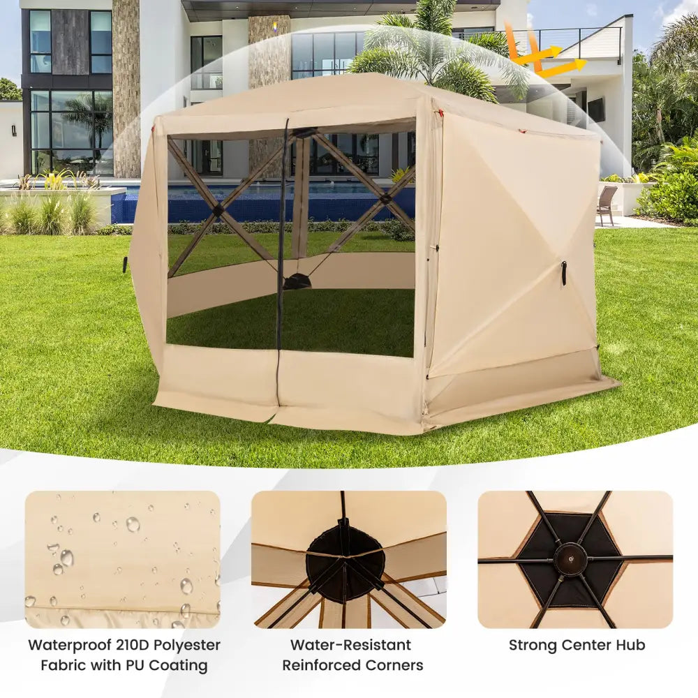 11.5 X 11.5 FT Pop-up Screen House Tent with Portable Carrying Bag-Coffee - Coffee - Tents