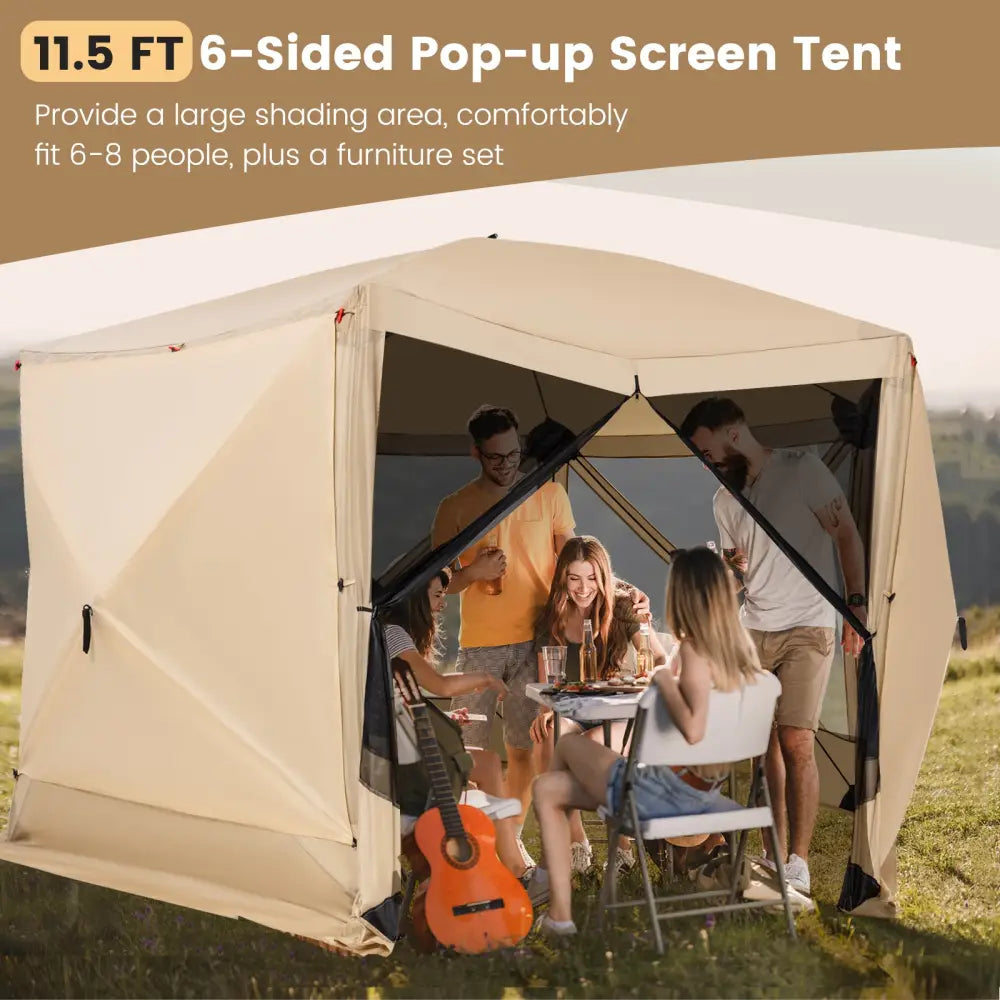 11.5 X 11.5 FT Pop-up Screen House Tent with Portable Carrying Bag-Coffee - Coffee - Tents