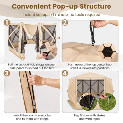 11.5 X 11.5 FT Pop-up Screen House Tent with Portable Carrying Bag-Coffee - Coffee - Tents