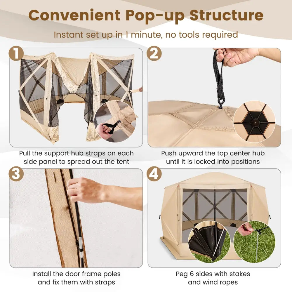 11.5 X 11.5 FT Pop-up Screen House Tent with Portable Carrying Bag-Coffee - Coffee - Tents
