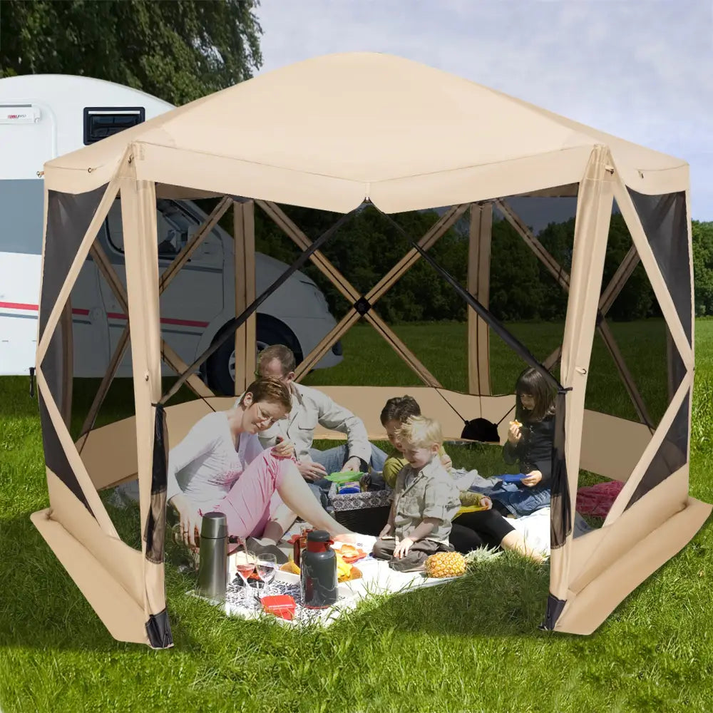 11.5 X 11.5 FT Pop-up Screen House Tent with Portable Carrying Bag-Coffee - Coffee - Tents
