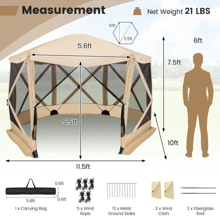 11.5 X 11.5 FT Pop-up Screen House Tent with Portable Carrying Bag-Coffee - Coffee - Tents
