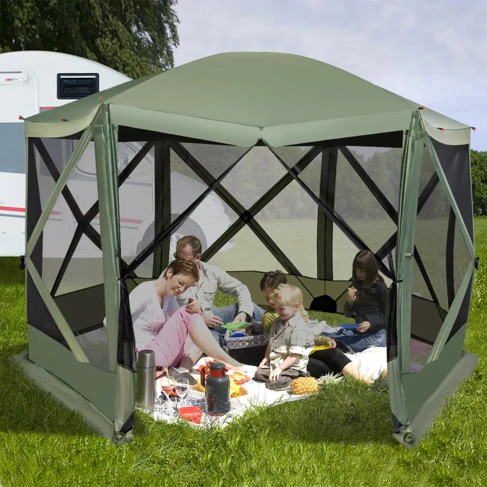 11.5 X 11.5 FT Pop-up Screen House Tent with Portable Carrying Bag-Green - Green - Tents