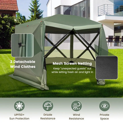 11.5 X 11.5 FT Pop-up Screen House Tent with Portable Carrying Bag-Green - Green - Tents