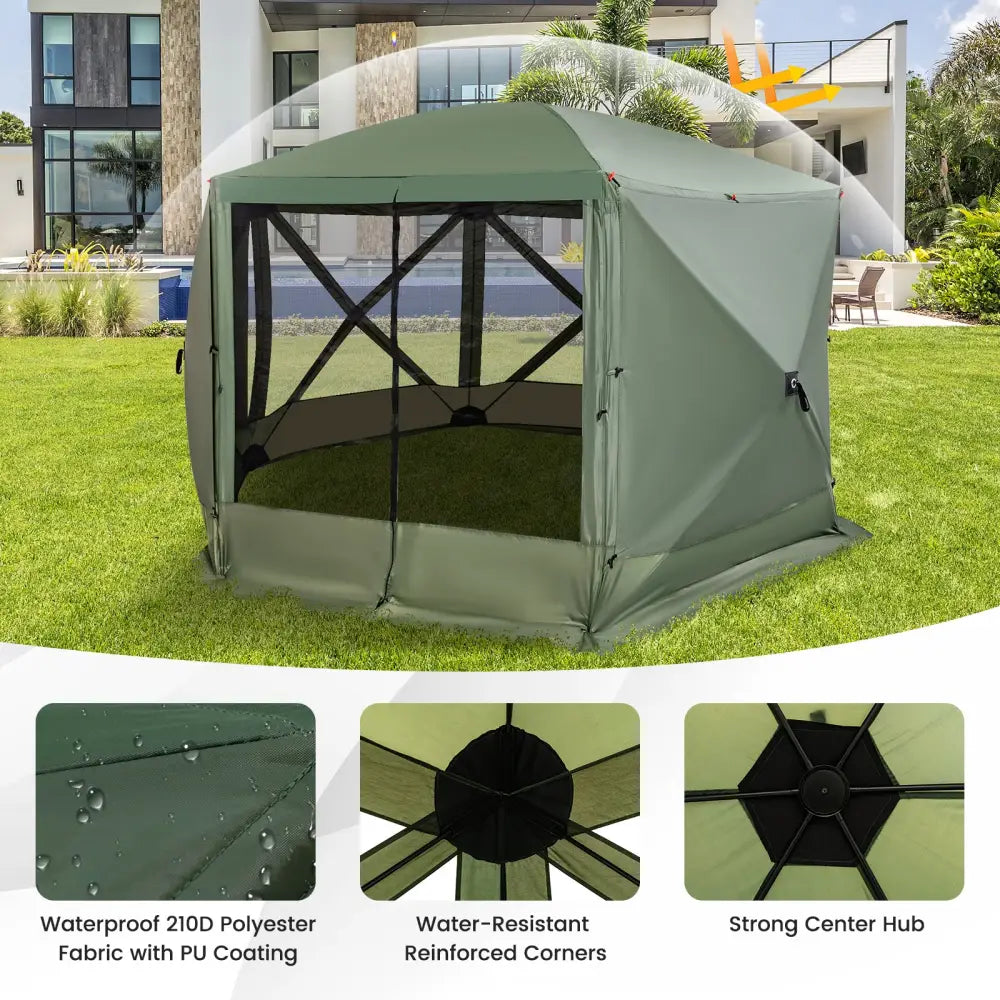 11.5 X 11.5 FT Pop-up Screen House Tent with Portable Carrying Bag-Green - Green - Tents