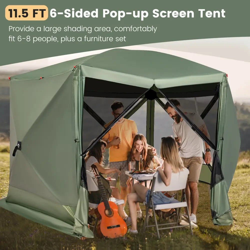 11.5 X 11.5 FT Pop-up Screen House Tent with Portable Carrying Bag-Green - Green - Tents