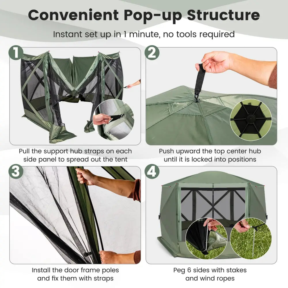 11.5 X 11.5 FT Pop-up Screen House Tent with Portable Carrying Bag-Green - Green - Tents