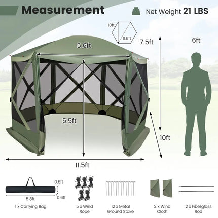 11.5 X 11.5 FT Pop-up Screen House Tent with Portable Carrying Bag-Green - Green - Tents