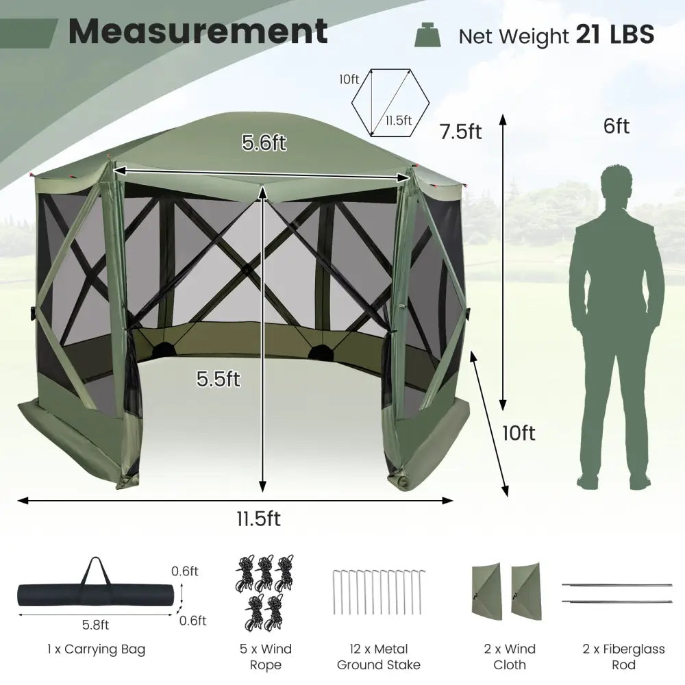 11.5 X 11.5 FT Pop-up Screen House Tent with Portable Carrying Bag-Green - Green - Tents