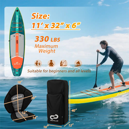 11 Feet Inflatable Stand Up Paddle Board with Kayak Seat for Adults-L - Surfing