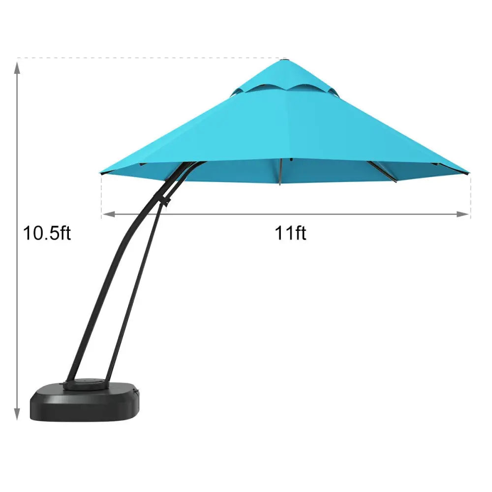 11 Feet Outdoor Cantilever Hanging Umbrella with Base and Wheels-Turquoise - Turquoise - Outdoor Umbrellas
