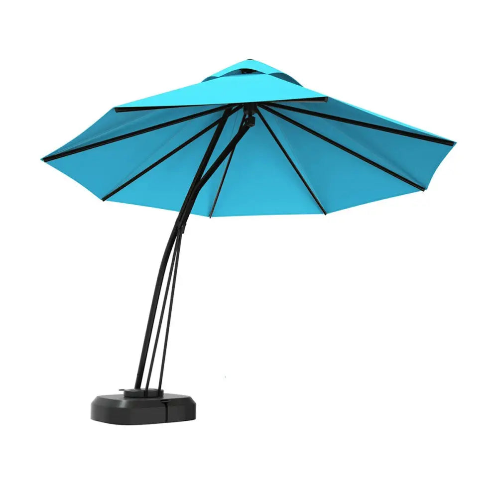 11 Feet Outdoor Cantilever Hanging Umbrella with Base and Wheels-Turquoise - Turquoise - Outdoor Umbrellas