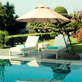 11 Feet Outdoor Cantilever Hanging Umbrella with Base and Wheels-Beige - Beige - Outdoor Umbrellas