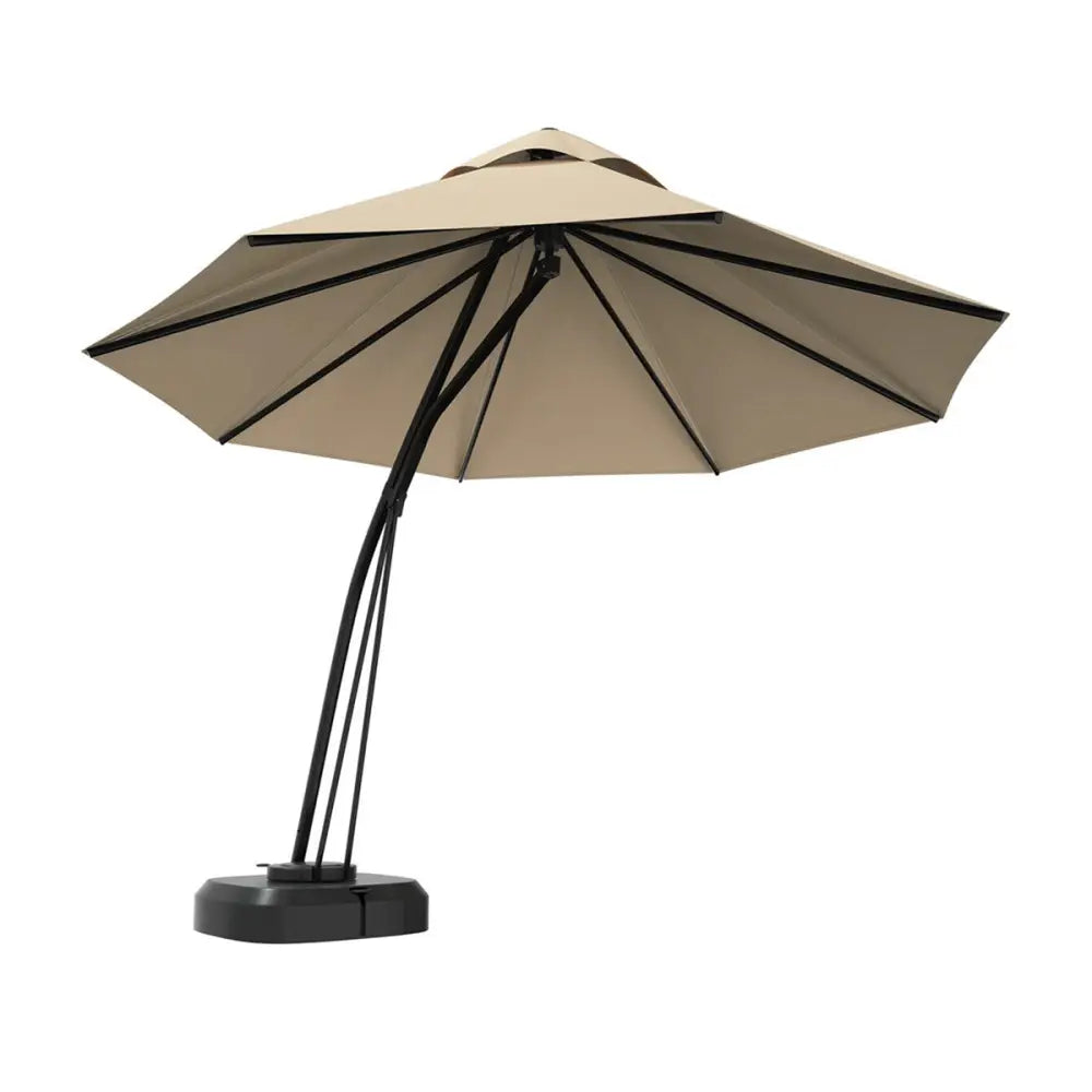 11 Feet Outdoor Cantilever Hanging Umbrella with Base and Wheels-Beige - Beige - Outdoor Umbrellas