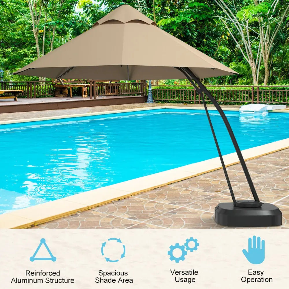 11 Feet Outdoor Cantilever Hanging Umbrella with Base and Wheels-Beige - Beige - Outdoor Umbrellas