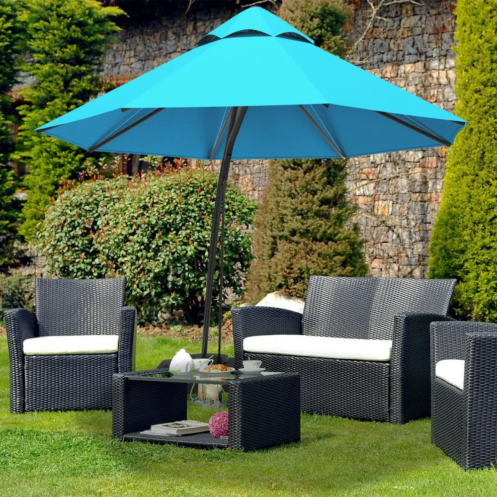 11 Feet Outdoor Cantilever Hanging Umbrella with Base and Wheels-Turquoise - Turquoise - Outdoor Umbrellas