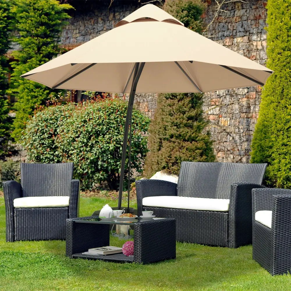 11 Feet Outdoor Cantilever Hanging Umbrella with Base and Wheels-Beige - Beige - Outdoor Umbrellas