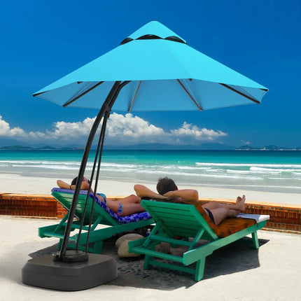 11 Feet Outdoor Cantilever Hanging Umbrella with Base and Wheels-Turquoise - Turquoise - Outdoor Umbrellas