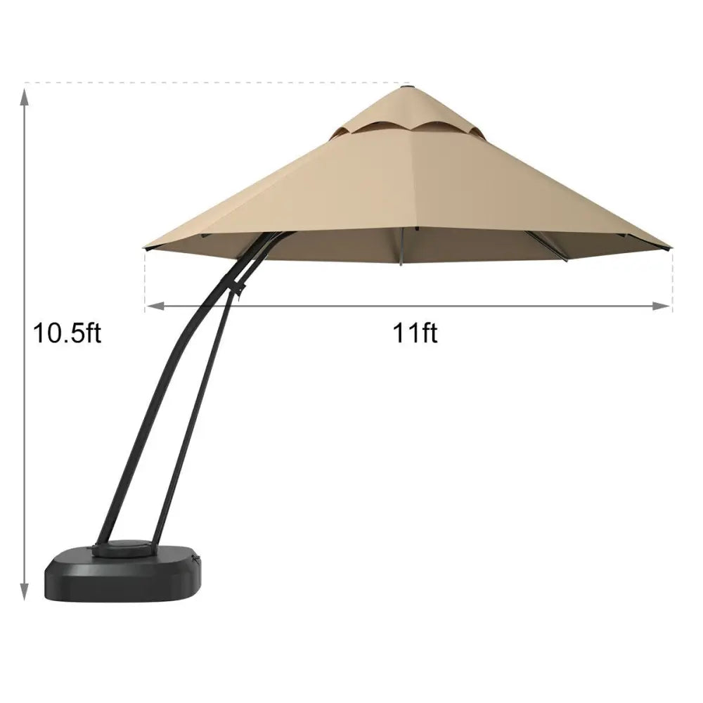 11 Feet Outdoor Cantilever Hanging Umbrella with Base and Wheels-Beige - Beige - Outdoor Umbrellas