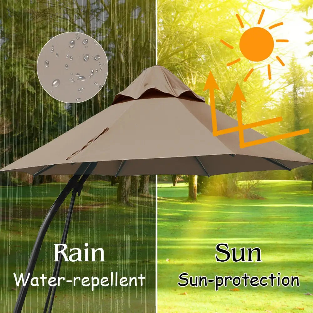 11 Feet Outdoor Cantilever Hanging Umbrella with Base and Wheels-Tan - Tan - Outdoor Umbrellas
