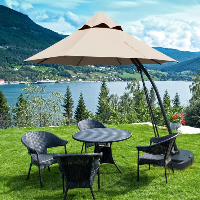11 Feet Outdoor Cantilever Hanging Umbrella with Base and Wheels-Tan - Tan - Outdoor Umbrellas