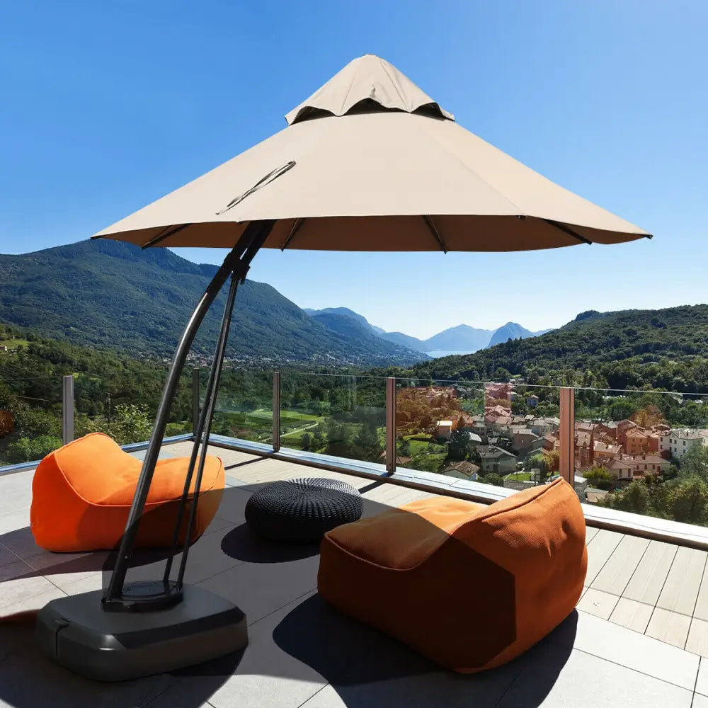11 Feet Outdoor Cantilever Hanging Umbrella with Base and Wheels-Tan - Tan - Outdoor Umbrellas