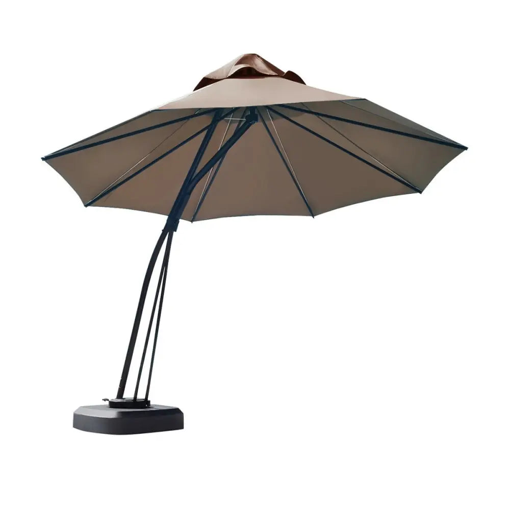 11 Feet Outdoor Cantilever Hanging Umbrella with Base and Wheels-Tan - Tan - Outdoor Umbrellas