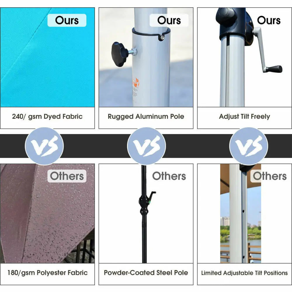 11 Feet Patio Offset Cantilever Umbrella 360° Rotation Aluminum Tilt-Blue - Blue - Outdoor Umbrellas