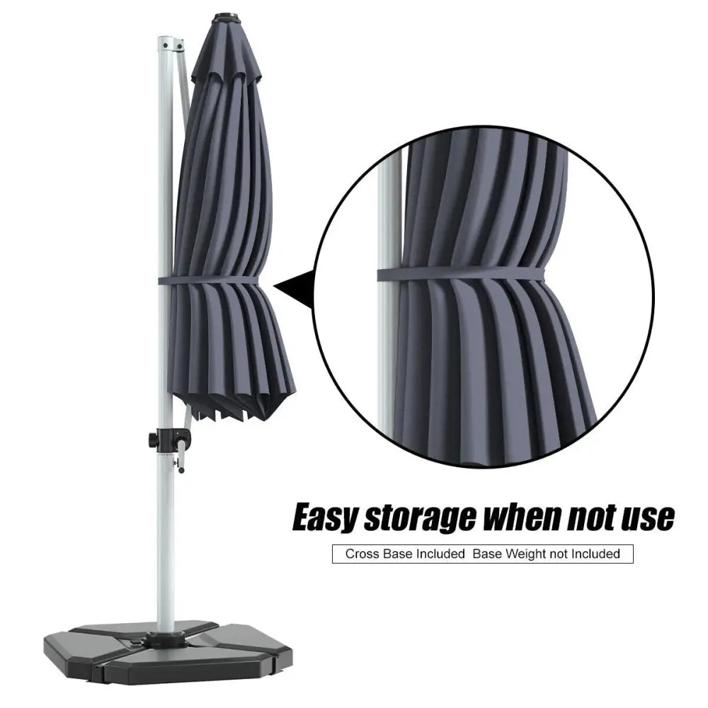 11 Feet Patio Offset Cantilever Umbrella 360° Rotation Aluminum Tilt-Gray - Gray - Outdoor Umbrellas