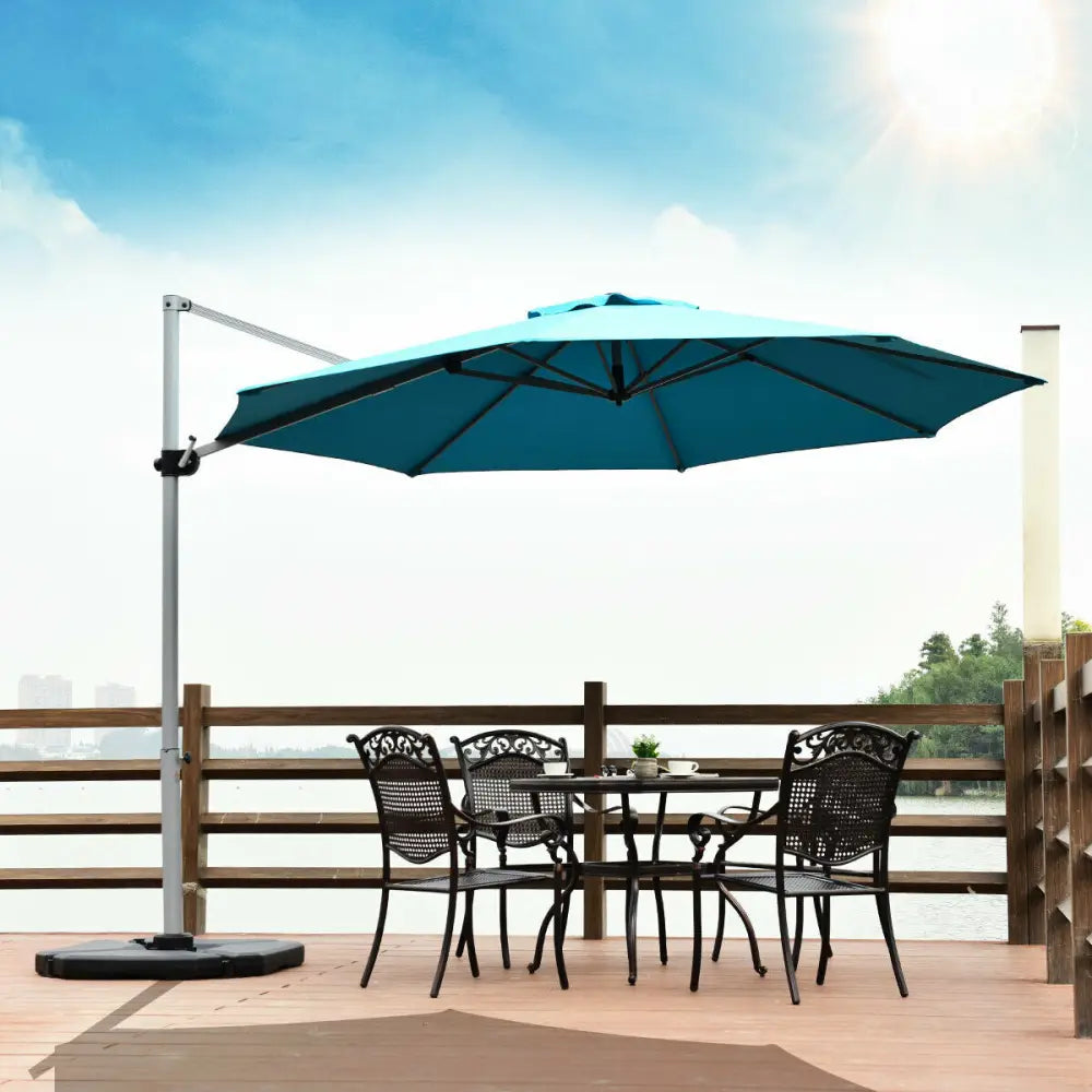 11 Feet Patio Offset Cantilever Umbrella 360° Rotation Aluminum Tilt-Blue - Blue - Outdoor Umbrellas