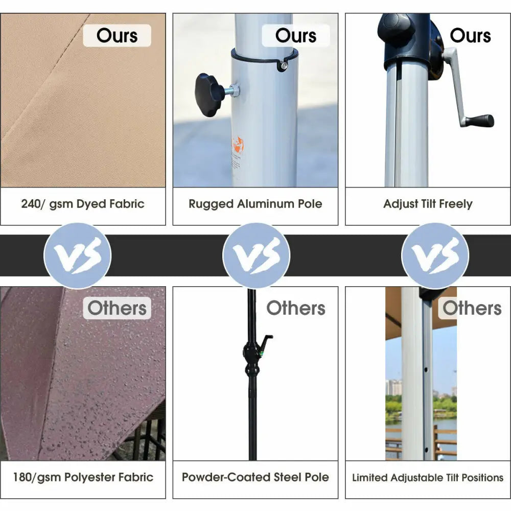 11 Feet Patio Offset Cantilever Umbrella 360° Rotation Aluminum Tilt-Tan - Tan - Outdoor Umbrellas